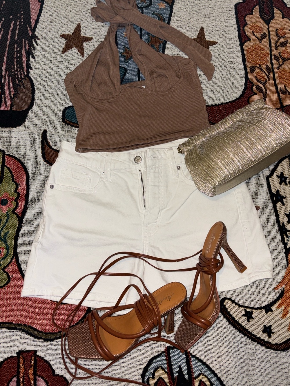 Princess Polly Tan Ribbed Halter Top